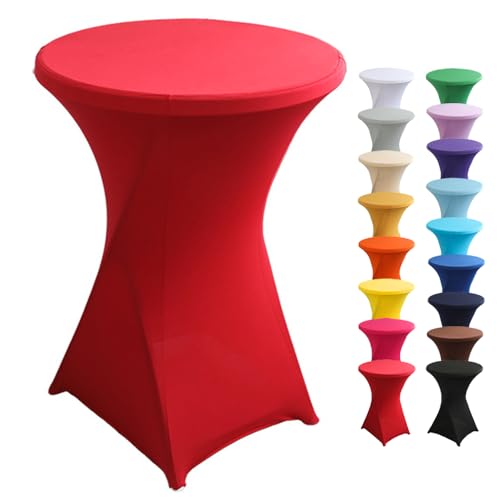 Highdi Stretch Stehtischhusse, Stehtisch Hussen Ø 60 / Ø 80 cm, Verstärkung im Fußbereich und Viele Farben Waschbar für Runden Tisch Hochzeit Bankett Tischdekoration (Rot, 80x110cm) von Highdi