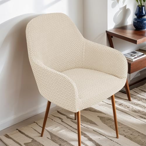 Highdi Stretch Stuhlhussen Stuhlbezug mit Armlehne, Einfarbiger Dicker Jacquard Esszimmerstuhlbezug Sesselbezug für Bürostühle Esszimmerstühle Schminktisch Stuhl Küchenstühle (Beige,4er Set) von Highdi