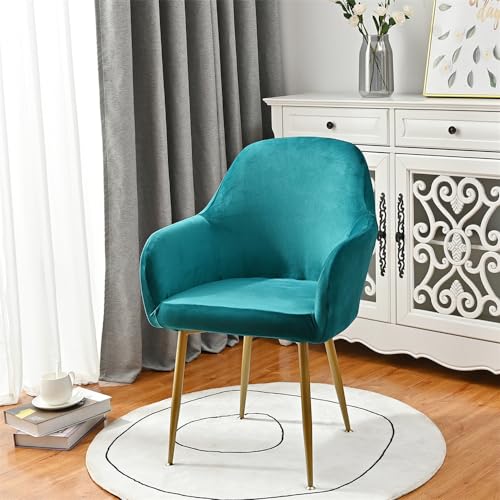Highdi Stretch Stuhlhussen aus Weichem Samt, Geschwungene Rückenlehne Stuhlbezug mit Armlehne Hussen für Esszimmerstühle Sesselbezug Waschbar für Esszimmer Hotel Bankett Deko (Pfauenblau,2er Set) von Highdi