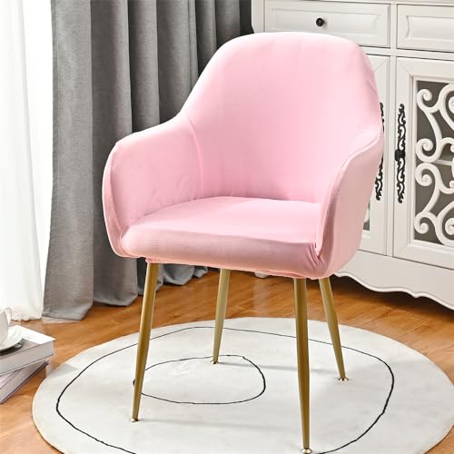 Highdi Stretch Stuhlhussen aus Weichem Samt, Geschwungene Rückenlehne Stuhlbezug mit Armlehne Hussen für Esszimmerstühle Sesselbezug Waschbar für Esszimmer Hotel Bankett Deko (Rosa,2er Set) von Highdi