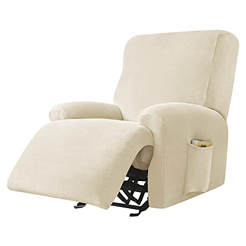 Highdi Stretchhusse für Relaxsessel Komplett Sesselschoner, Stretch Relaxsessel Bezüge 1 Stück - Einfarbig Samt Elastisch Sesselbezug für Fernsehsessel Liege Sessel (Beige) von Highdi