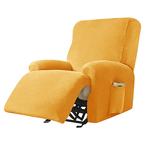 Highdi Stretchhusse für Relaxsessel Komplett Sesselschoner, Stretch Relaxsessel Bezüge 1 Stück - Einfarbig Samt Elastisch Sesselbezug für Fernsehsessel Liege Sessel (Gold) von Highdi