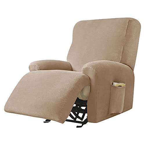 Highdi Stretchhusse für Relaxsessel Komplett Sesselschoner, Stretch Relaxsessel Bezüge 1 Stück - Einfarbig Samt Elastisch Sesselbezug für Fernsehsessel Liege Sessel (Kamel) von Highdi