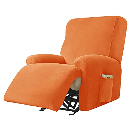 Highdi Stretchhusse für Relaxsessel Komplett Sesselschoner, Stretch Relaxsessel Bezüge 1 Stück - Einfarbig Samt Elastisch Sesselbezug für Fernsehsessel Liege Sessel (Orange) von Highdi