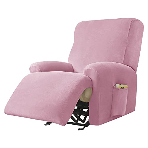 Highdi Stretchhusse für Relaxsessel Komplett Sesselschoner, Stretch Relaxsessel Bezüge 1 Stück - Einfarbig Samt Elastisch Sesselbezug für Fernsehsessel Liege Sessel (Rosa) von Highdi