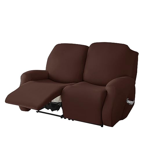 Highdi Stretchhusse für Relaxsessel Komplett Sesselschoner, Stretch Relaxsessel Bezüge - Einfarbig Elastisch Sesselbezug für Fernsehsessel Liege Sessel (braun,2 Sitzer) von Highdi