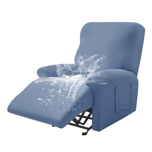 Highdi Stretchhusse für Relaxsessel Komplett Sesselschoner, Wasserdicht Stretch Relaxsessel Bezüge - Einfarbig Elastisch Sesselbezug für Fernsehsessel Liege Sessel (grau Blau,1 Sitzer) von Highdi