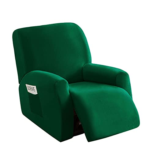 Highdi Stretchhusse für Relaxsessel Sesselbezug 4-teiliges Set, Super Weicher Samt Komplett Sesselschoner Ruhesessel Bezug für Fernsehsessel, Liege Sessel, Recliner Sessel (Grün) von Highdi