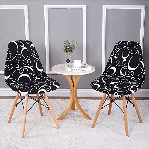 Highdi Stuhlhussen 2er Set Schalenstuhl Esszimmerstühle Bezug Stretch Universal Moderne Mode Bedruckter Abnehmbar Waschbar Stuhlbezug Wohnzimmer Büro Küchenstühle Husse (Schwarz Elegant) von Highdi