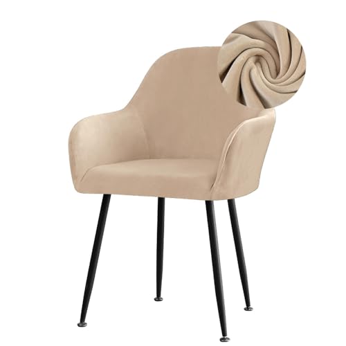 Highdi Stuhlhussen mit Armlehne, Stretch Samt Stuhlbezug Hochlehner Esszimmerstühle Bezug Sesselbezug Hussen für Stühle Waschbar Universal für Esszimmer Hotel Bankett Deko (Khaki,2er Set) von Highdi
