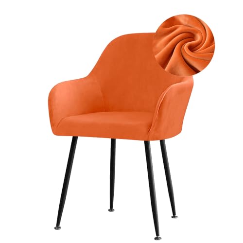Highdi Stuhlhussen mit Armlehne, Stretch Samt Stuhlbezug Hochlehner Esszimmerstühle Bezug Sesselbezug Hussen für Stühle Waschbar Universal für Esszimmer Hotel Bankett Deko (Orange,2er Set) von Highdi