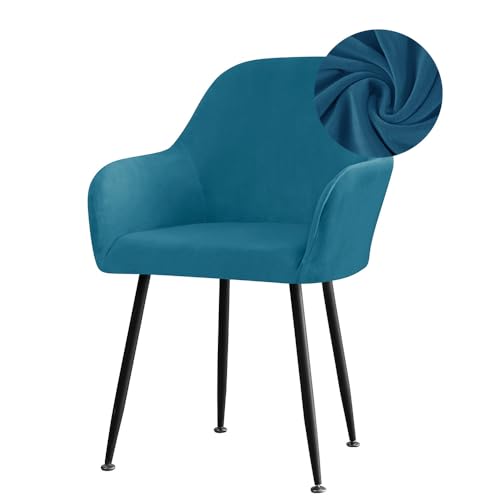 Highdi Stuhlhussen mit Armlehne, Stretch Samt Stuhlbezug Hochlehner Esszimmerstühle Bezug Sesselbezug Hussen für Stühle Waschbar Universal für Esszimmer Hotel Bankett Deko (Pfauenblau,2er Set) von Highdi