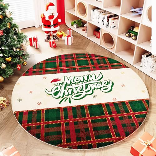 Highdi Teppich Rund 40/60/80/100/120 cm Durchmesser Rot Weihnachtsteppich Wohnzimmer Flauschig Weich Teppiche rutschfest Grün Runder Teppich Weihnachtsteppich für Schlafzimmer (120cm,Grün kariert) von Highdi