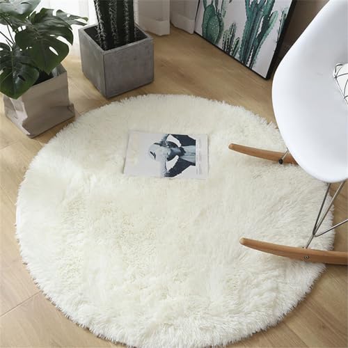 Highdi Teppich Rund 60/80/100/120/140/160/200cm Wohnzimmer Flauschig Weich Modern Shaggy Teppiche rutschfest Runder Teppich Teppiche Area Rug für Kinderzimmer Schlafzimmer 12 Farbe (140cm,Weiß) von Highdi