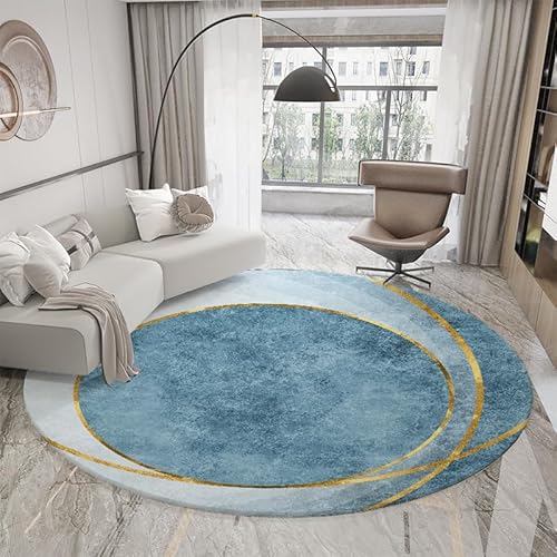 Highdi Teppich Rund Modern Marmor Geometrie rutschfest Schlafzimmer Teppiche, Innenbereich Runder Teppich fürs Wohnzimmer, Flur, Kinderzimmer, Büro (120cm,Blau) von Highdi