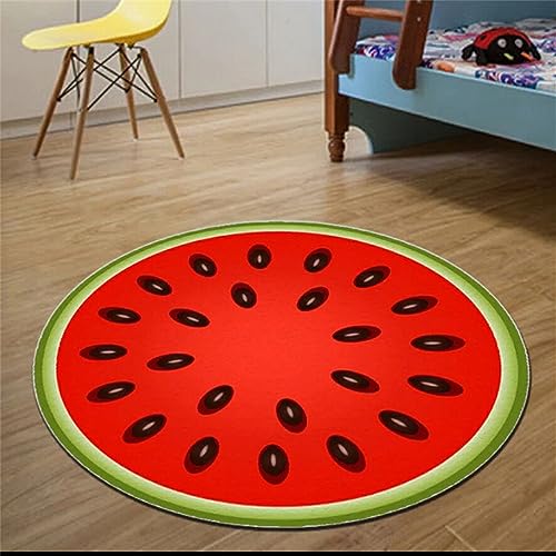 Highdi Teppich Rund Modern rutschfest Schlafzimmer Teppiche, Innenbereich Mehrfarbig Frucht Runder Teppich fürs Wohnzimmer, Flur, Kinderzimmer, Büro (100cm,Rote Wassermelone) von Highdi