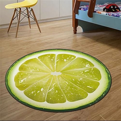 Highdi Teppich Rund Modern rutschfest Schlafzimmer Teppiche, Innenbereich Mehrfarbig Frucht Runder Teppich fürs Wohnzimmer, Flur, Kinderzimmer, Büro (120cm,Grüne Zitrone) von Highdi