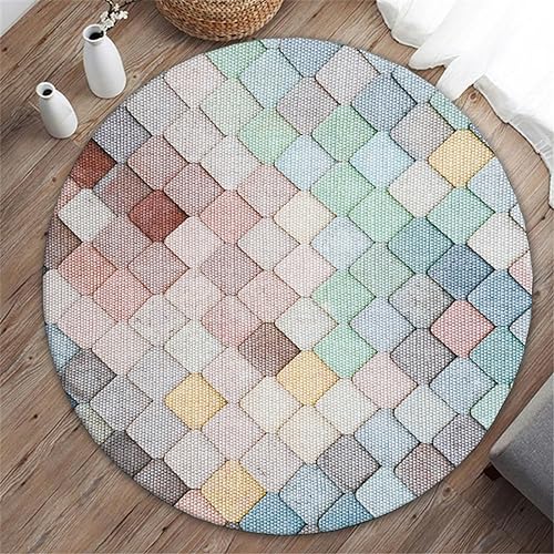 Highdi Teppich Rund Modern rutschfest Waschbar Bunt Schlafzimmer Teppiche, Geometrie Innenbereich Polyester Runder Teppich fürs Wohnzimmer Flur Kinderzimmer Büro (100cm,Grün bunt) von Highdi