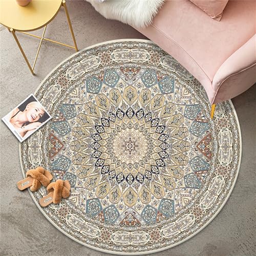 Highdi Teppich Rund Modern rutschfest Waschbar Schlafzimmer Teppiche, Elegantes Mandala Innenbereich Runder Teppich fürs Wohnzimmer, Flur, Kinderzimmer, Büro (120cm,Retro) von Highdi