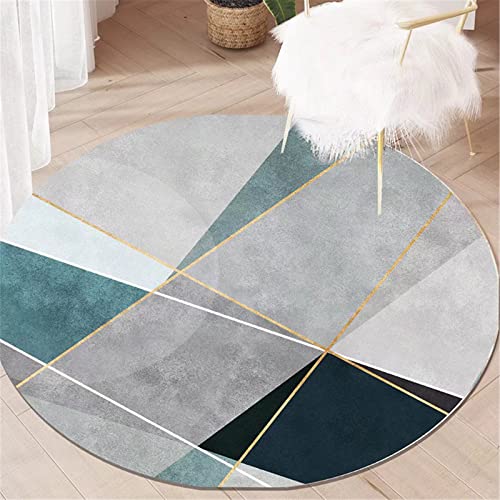 Highdi Teppich Rund Modern rutschfest Waschbar Schlafzimmer Teppiche, Geometrie Innenbereich Polyester Runder Teppich fürs Wohnzimmer Kinderzimmer Büro (120cm,Grün Gold) von Highdi