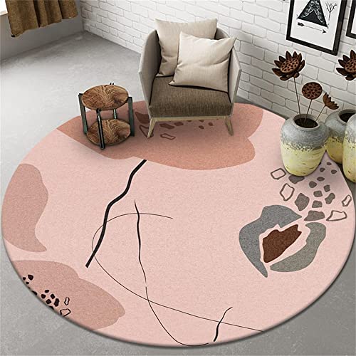 Highdi Teppich Rund Modern rutschfest Waschbar Schlafzimmer Teppiche, Innenbereich Abstraktes Morandi Runder Teppich fürs Wohnzimmer, Flur, Kinderzimmer, Büro (100cm,Rosa) von Highdi