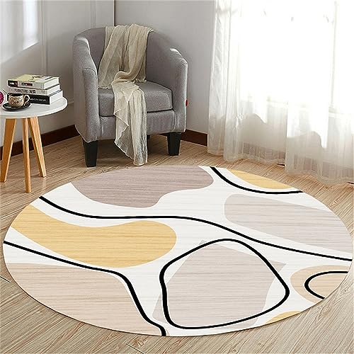 Highdi Teppich Rund Modern rutschfest Waschbar Schlafzimmer Teppiche, Innenbereich Geometry Muster Polyester Runder Teppich fürs Wohnzimmer Flur Kinderzimmer Büro (100cm,Brown Circle) von Highdi