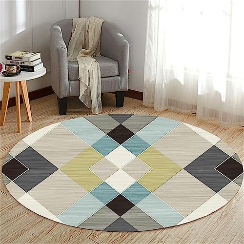 Highdi Teppich Rund Modern rutschfest Waschbar Schlafzimmer Teppiche, Innenbereich Geometry Muster Polyester Runder Teppich fürs Wohnzimmer Flur Kinderzimmer Büro (140cm,Lattice Geometry) von Highdi