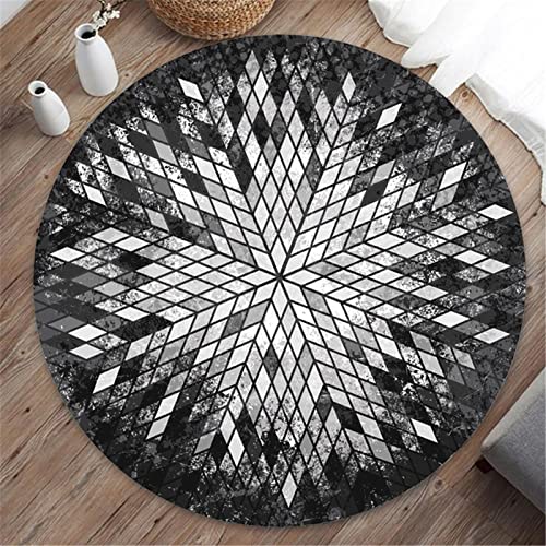 Highdi Teppich Rund Modern rutschfest Waschbar Schlafzimmer Teppiche, Innenbereich Marmor Muster Polyester Runder Teppich fürs Wohnzimmer Flur Kinderzimmer Büro (140cm,Grau weiß Gitter) von Highdi