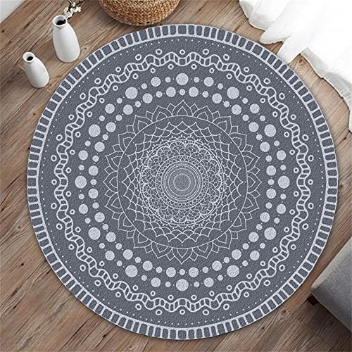 Highdi Teppich Rund Modern rutschfest Waschbar Schlafzimmer Teppiche, Innenbereich Modestil Polyester Runder Teppich fürs Wohnzimmer, Flur, Kinderzimmer, Büro (80cm,graues Mandala) von Highdi