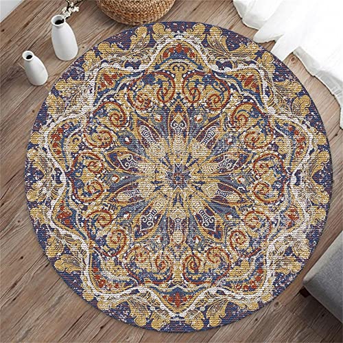 Highdi Teppich Rund Modern rutschfest Waschbar Schlafzimmer Teppiche, Innenbereich Nostalgischer Retro-Stil Runder Teppich fürs Wohnzimmer, Flur, Kinderzimmer, Büro (100cm,Gelb Blau) von Highdi