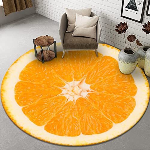 Highdi Teppich Rund Modern rutschfest Waschbar Schlafzimmer Teppiche, Innenbereich Obst-Karikatur Muster Runder Teppich fürs Wohnzimmer, Flur, Kinderzimmer, Büro (140cm,Orange) von Highdi