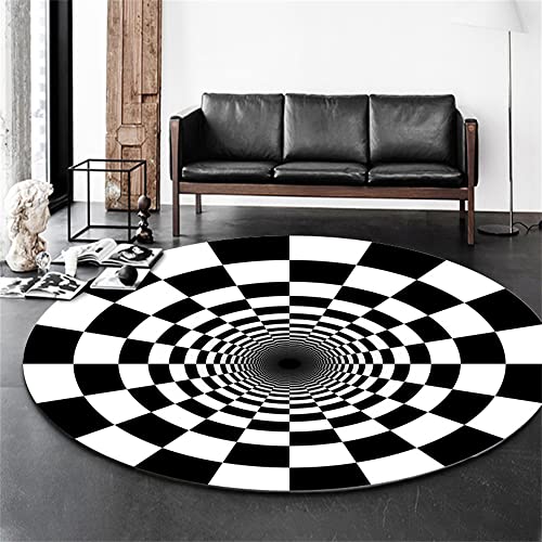 Highdi Teppich Rund Modern rutschfest Waschbar Schlafzimmer Teppiche, Innenbereich Schwarz-Weiß-Op-Art Muster Runder Teppich fürs Haustiere Wohnzimmer, Flur, Kinderzimmer, Büro (80cm,Ziel) von Highdi