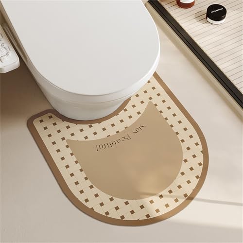 Highdi Teppich U Form Toilette,Webart Stil Kieselgur Saugfähig Schnelltrocknend Badematte Toilette rutschfest Wc Teppich U Form Vorleger Toilette Badteppiche Waschbar für Badezimmer (Khakifarben) von Highdi