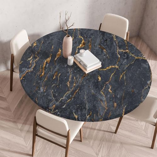 Highdi Tischdecke Abwaschbar Rund 160cm, Elastisch Druckbar Tischdecke Outdoor Lotuseffekt Tischdecken Table Cloth für Garten Restaurant, Ideal für 150cm-155cm von Highdi
