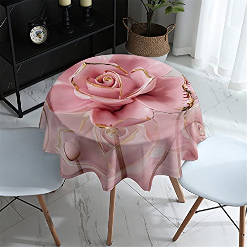 Highdi Tischdecke Rund Abwaschbar, 3D Rose Druck Wasserdicht Lotuseffekt Antifouling Pflegeleicht Polyester Tischdecke für Home Küche Dekoration (Elegante goldene,Durchmesser 100cm) von Highdi