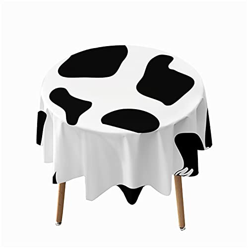 Highdi Tischdecke Rund Abwaschbar Lotuseffekt, 3D Kühe Druck Wasserdicht Antifouling Pflegeleicht Polyester Tischdecke für Home Küche Dekoration (Durchmesser 150cm,Schwarz weiß) von Highdi