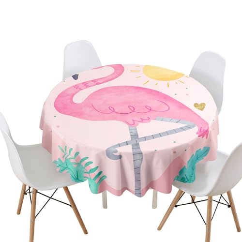 Highdi Tischdecke Rund Antifouling Pflegeleicht Abwaschbar 3D Flamingo Druck Polyester Tischdeckefür Home Küche Dekoration, Verschiedene Größen (Durchmesser 180cm,Rosa) von Highdi