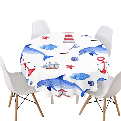 Highdi Tischdecke Rund Lotuseffekt, 3D Delfin Druck Wasserdicht Antifouling Pflegeleicht Abwaschbar Polyester Tischdecke, für Home Küche Dekoration (Leuchtturm,Durchmesser 90cm) von Highdi