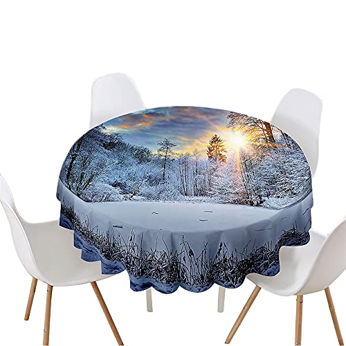 Highdi Tischdecke Rund Lotuseffekt, 3D Druck Wasserdicht Antifouling Pflegeleicht Abwaschbar Polyester Tischdecke, für Home Küche Dekoration, Verschiedene Größen (Durchmesser 90cm,Winter) von Highdi