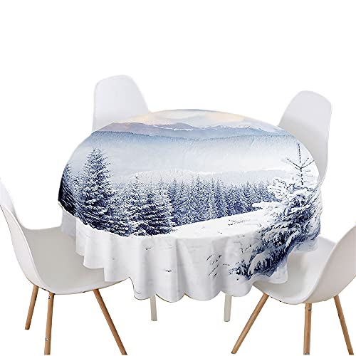 Highdi Tischdecke Rund Lotuseffekt, 3D Druck Wasserdicht Antifouling Pflegeleicht Abwaschbar Polyester Tischdecke, für Home Küche Dekoration, Verschiedene Größen (Durchmesser 90cm,Winter) von Highdi