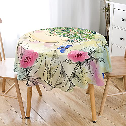 Highdi Tischdecke Rund Lotuseffekt, 3D Druck Wasserdicht Antifouling Pflegeleicht Abwaschbar Polyester Tischdecke für Home Küche Dekoration (Laub,Durchmesser 180cm) von Highdi