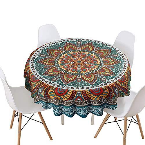 Highdi Tischdecke Rund Lotuseffekt, 3D Retro Druck Wasserdicht Antifouling Pflegeleicht Abwaschbar Polyester Tischdecke, für Home Küche Dekoration (Mandala,Durchmesser 160cm) von Highdi