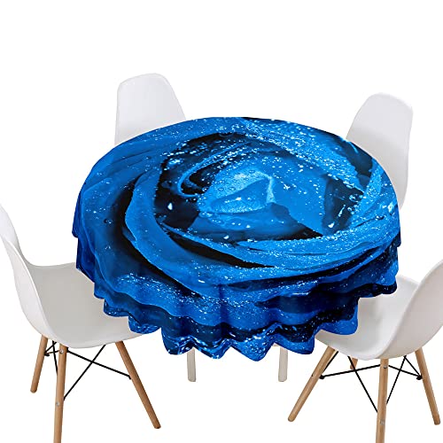 Highdi Tischdecke Rund Lotuseffekt, 3D Rose Druck Wasserdicht Antifouling Pflegeleicht Abwaschbar Polyester Tischdecke, für Home Küche Dekoration (Blaue Rose,Durchmesser 120cm) von Highdi