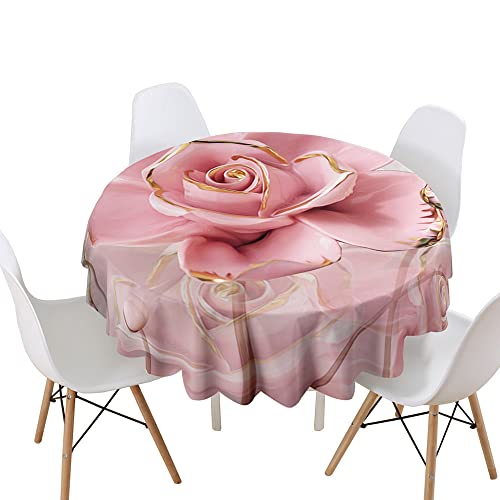 Highdi Tischdecke Rund Lotuseffekt, 3D Rose Druck Wasserdicht Antifouling Pflegeleicht Abwaschbar Polyester Tischdecke, für Home Küche Dekoration (Pinke Blume,Durchmesser 140cm) von Highdi