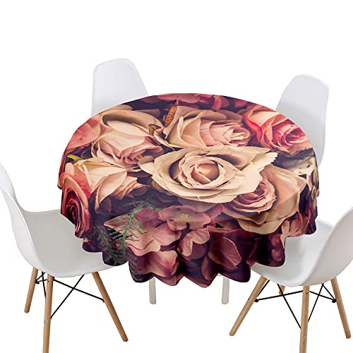 Highdi Tischdecke Rund Lotuseffekt, 3D Rose Druck Wasserdicht Antifouling Pflegeleicht Abwaschbar Polyester Tischdecke, für Home Küche Dekoration (Vintage-Rose,Durchmesser 160cm) von Highdi