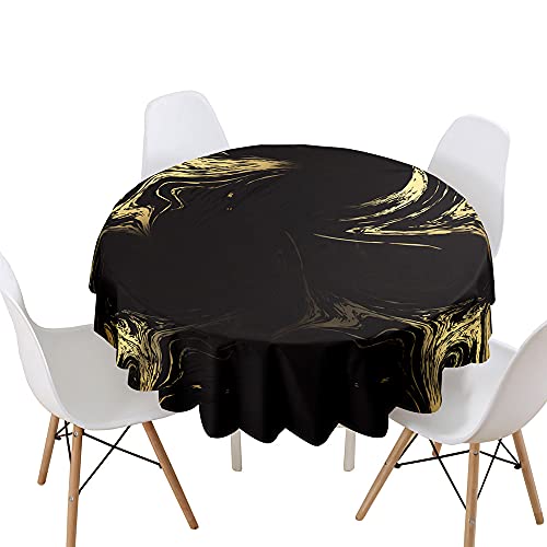 Highdi Tischdecke Rund Lotuseffekt, 3D Treibsand Druck Wasserdicht Antifouling Pflegeleicht Abwaschbar Polyester Tischdecke, für Home Küche Dekoration (schwarzes Gold,Durchmesser 130cm) von Highdi