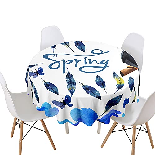 Highdi Tischdecke Rund Lotuseffekt, 3D Tukan Druck Wasserdicht Antifouling Pflegeleicht Abwaschbar Polyester Tischdecke, für Home Küche Dekoration (Blaue Feder,Durchmesser 160cm) von Highdi