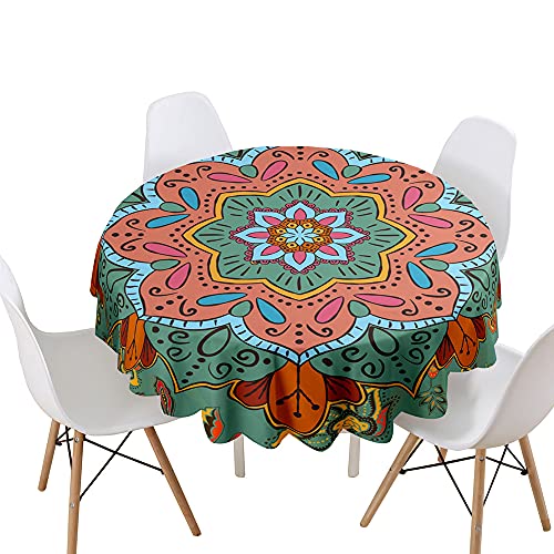 Highdi Tischdecke Rund Lotuseffekt Wasserdicht Antifouling Pflegeleicht Abwaschbar 3D Druck Tischdecke, für Home Küche Dekoration, Verschiedene Größen (Boho-Mandala,Durchmesser 90cm) von Highdi