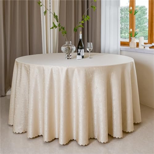 Highdi Tischdecke Rund Polyester, Hotel Bankett Tischdecke Abwaschbar Pflegeleicht Küchentischabdeckung für Innen und Außen Hochzeit Garten Geburtstagsfeier Dekor (2M,Mode Champagner) von Highdi