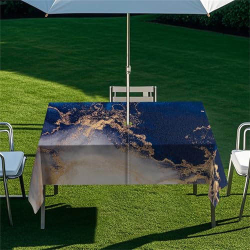Highdi Tischdecke mit Loch in der Mitte, Abwaschbar Rechteckig Tischdecke mit Schirmloch Outdoor Tischdecke mit Reißverschluss Gartentischdecke für Sonnenschirm (213x152cm,Nebel 10) von Highdi